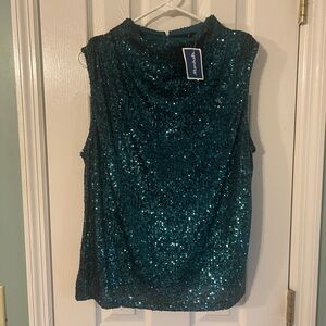 Cable & Gauge Hunter Green Sequin Sleeveless Blouse